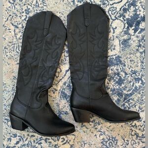 Black Knee High Western Boots